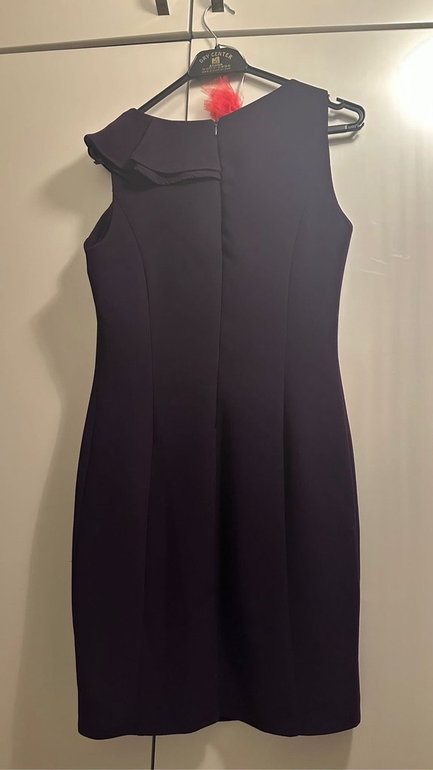 Mor Drapeli Midi Kolsuz Elbise - Görsel 5