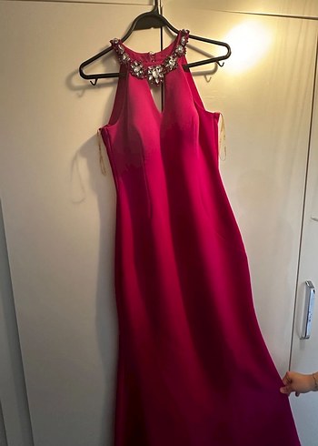 Pembe Drapeli Uzun Abiye Elbise - Görsel 7