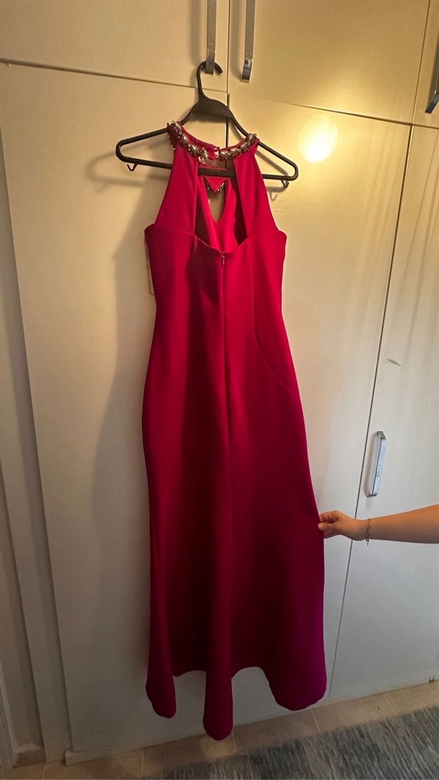 Pembe Drapeli Uzun Abiye Elbise - Görsel 3