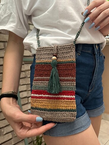 El örgüsü mini çanta telefon çantası