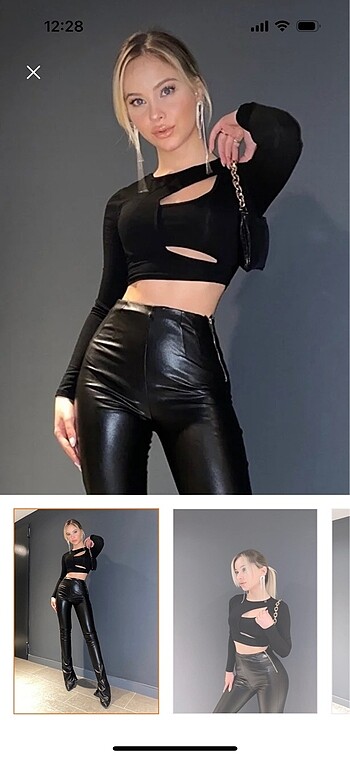 Damla göğüs detay siyah crop bluz