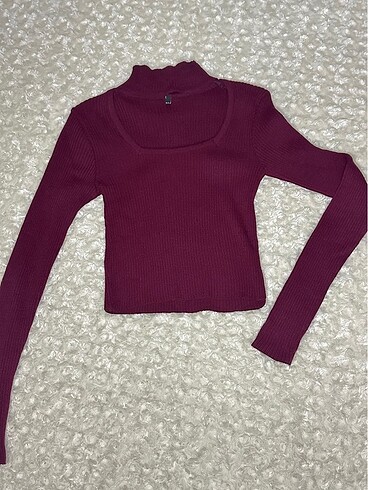 Zara Bordo dekolteli bluz crop