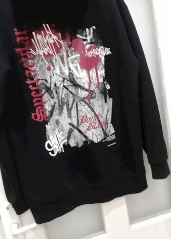 Siyah Oversize Sweatshirt Kapüşonlu - Görsel 4