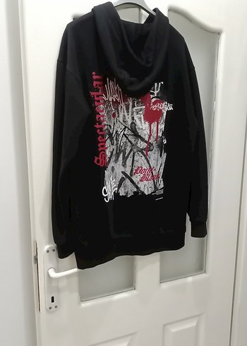 Siyah Oversize Sweatshirt Kapüşonlu - Görsel 5