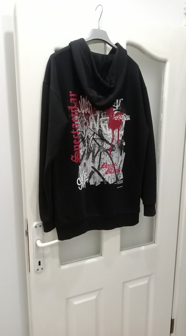 Siyah Oversize Sweatshirt Kapüşonlu - Görsel 5