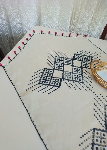  Beden Kök boyalı taş baskı bohem örtü.