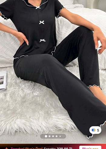 Siyah Kısa Kollu Rahat Kadın Pijama Takımı