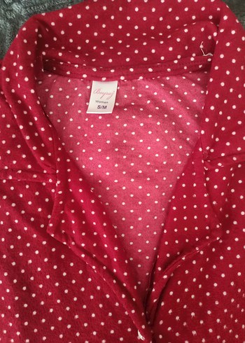 Kırmızı Puantiyeli Uzun Kollu Kadın Pijama Takımı - Görsel 2