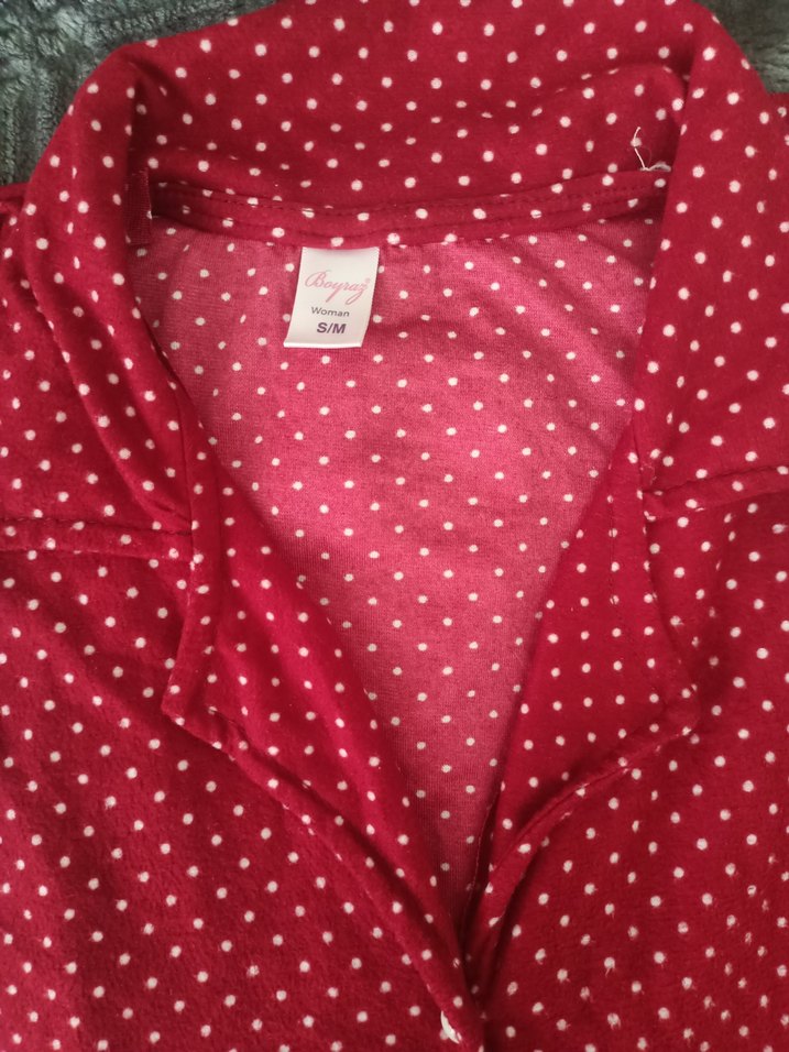 Kırmızı Puantiyeli Uzun Kollu Kadın Pijama Takımı - Görsel 2