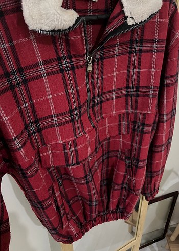 Kırmızı Ekoseli Yumuşak Kumaşlı Kadın Sweatshirt - Görsel 4