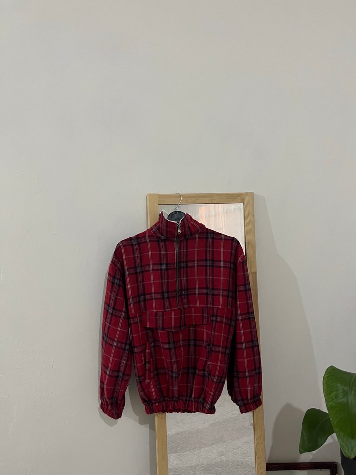 Kırmızı Ekoseli Yumuşak Kumaşlı Kadın Sweatshirt - Görsel 2