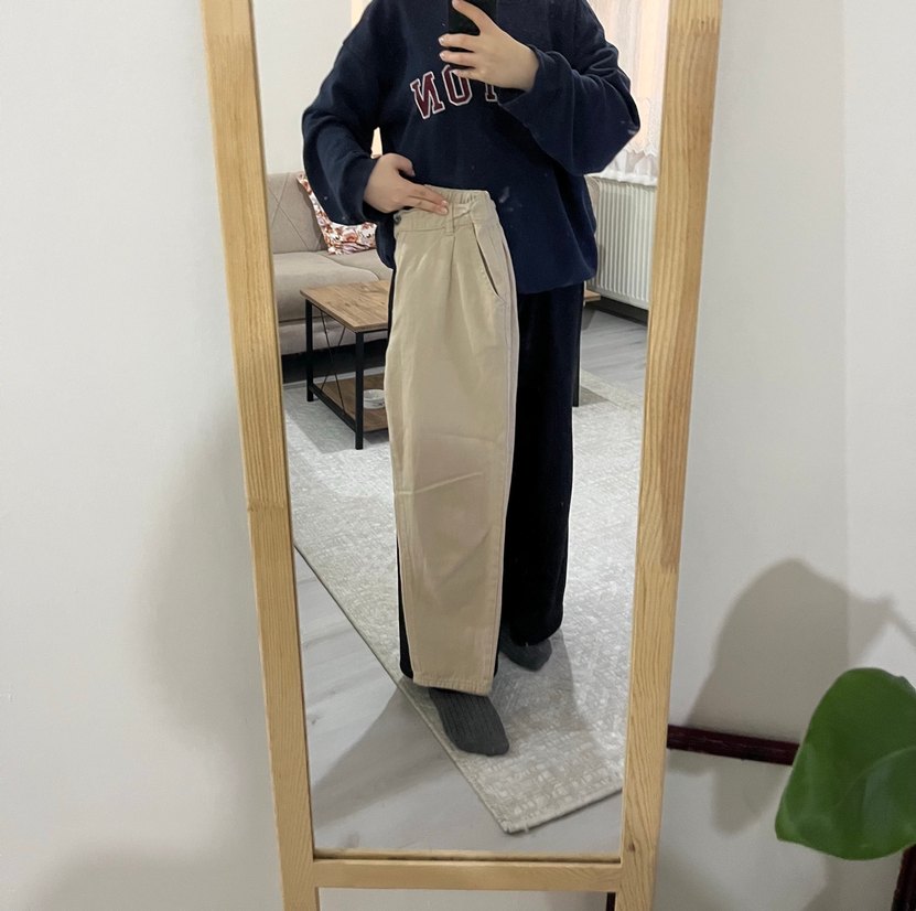 Bej Keten Kadın Pantolon - Görsel 3