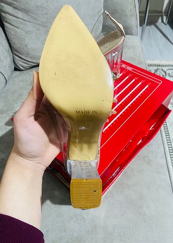 Beyaz Çiçekli Şeffaf Topuklu Abiye Ayakkabı - Görsel 4