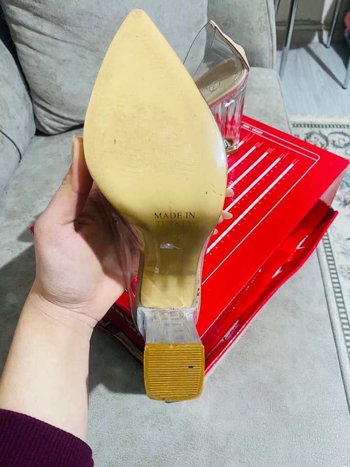 Beyaz Çiçekli Şeffaf Topuklu Abiye Ayakkabı - Görsel 4