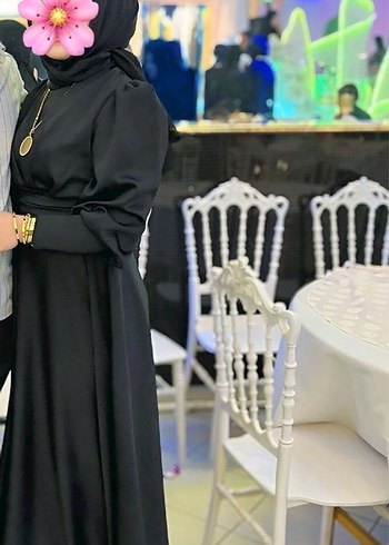 Siyah saten elbise tesettür - Görsel 2