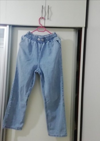 Düğmeli Gri Mavi Midi Boy Kadın Kot Pantolon - Görsel 3