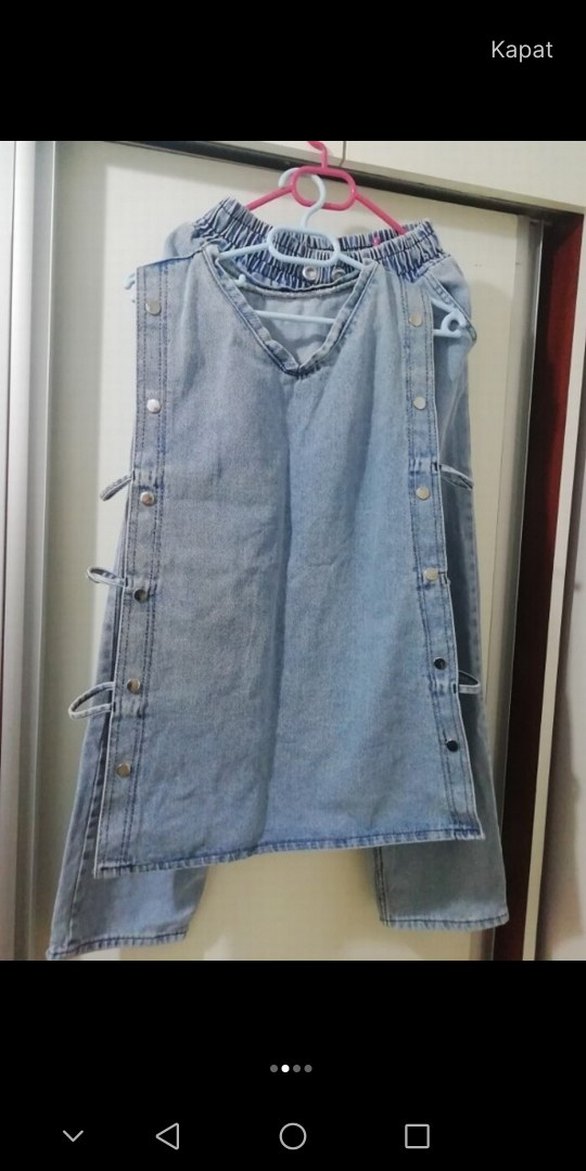 Düğmeli Gri Mavi Midi Boy Kadın Kot Pantolon - Görsel 2