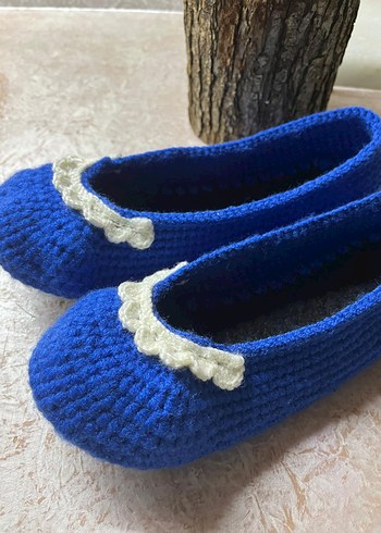 Mavi Örgü Kadın Ev Terliği - Görsel 2