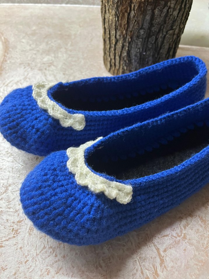 Mavi Örgü Kadın Ev Terliği - Görsel 2