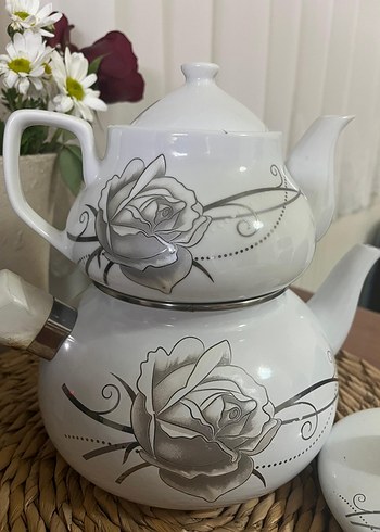 Beyaz Gri Desenli Çaydanlık Seti - Görsel 2