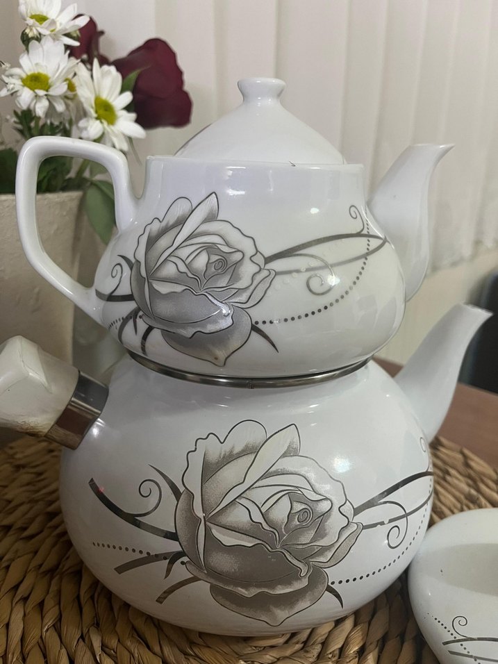 Beyaz Gri Desenli Çaydanlık Seti - Görsel 2