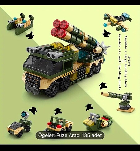 Beden Renk Lego Muadil 6 in 1 Askeri Araç Seti