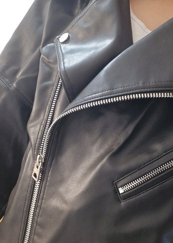 l Beden Kadın Siyah Deri Biker Ceket