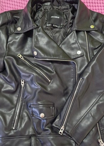 l Beden siyah Renk Kadın Siyah Deri Biker Ceket