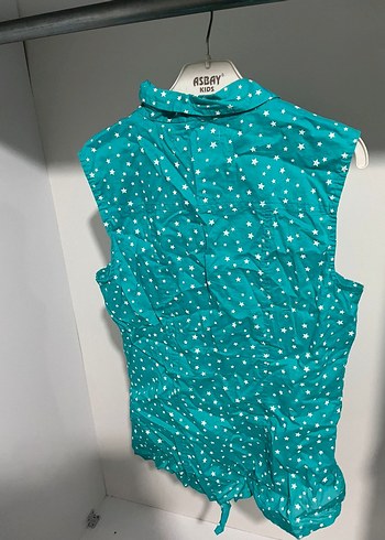 Düğmeli Kolsuz Turkuaz Mini Gömlek - Görsel 2