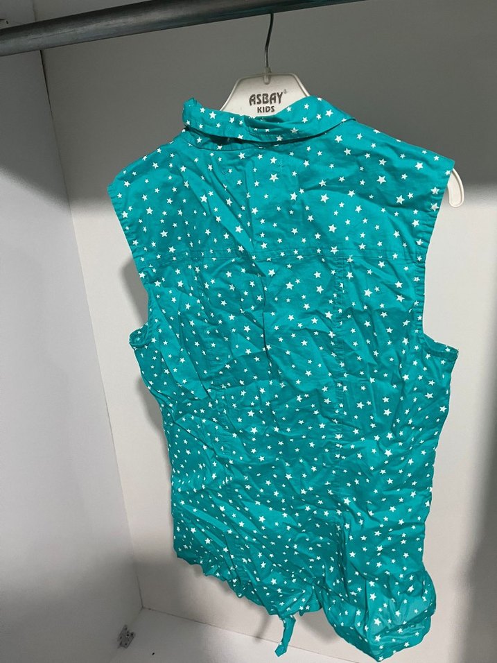 Düğmeli Kolsuz Turkuaz Mini Gömlek - Görsel 2