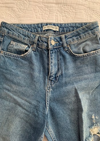 s Beden mavi Renk Kadın Mavi Yırtık Bol Kesim Midi Denim Pantolon