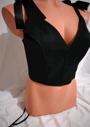 Siyah V Yakalı Mini Bustiyer - Görsel 2