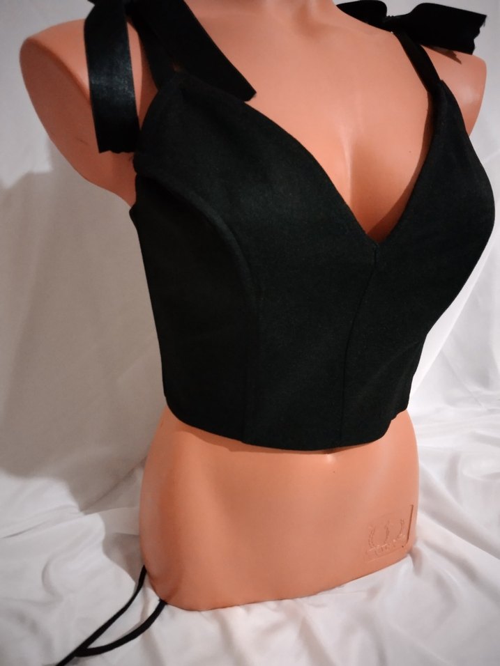 Siyah V Yakalı Mini Bustiyer - Görsel 2