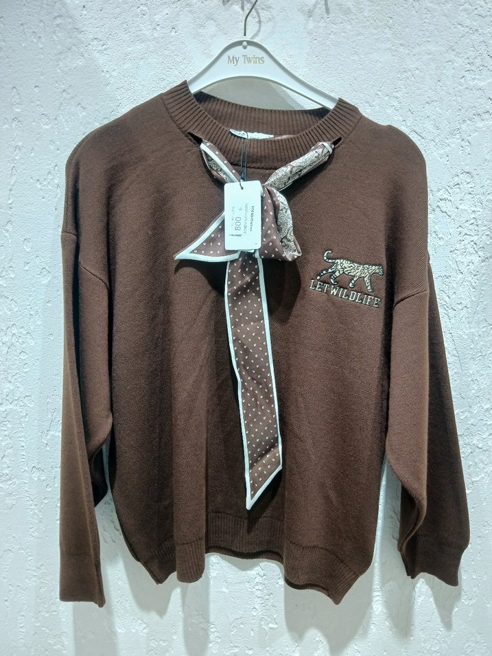 Kadın Beyaz Baskılı Mini Triko Kazak - Görsel 2