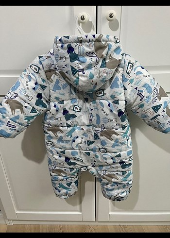 Gri Baskılı Bebek  Tulumu Kürklü - Görsel 5