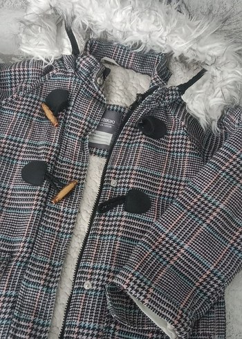 Gri Ekose Kürklü Kız Çocuk Kaban - Görsel 6