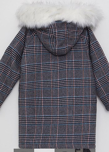 Gri Ekose Kürklü Kız Çocuk Kaban - Görsel 2