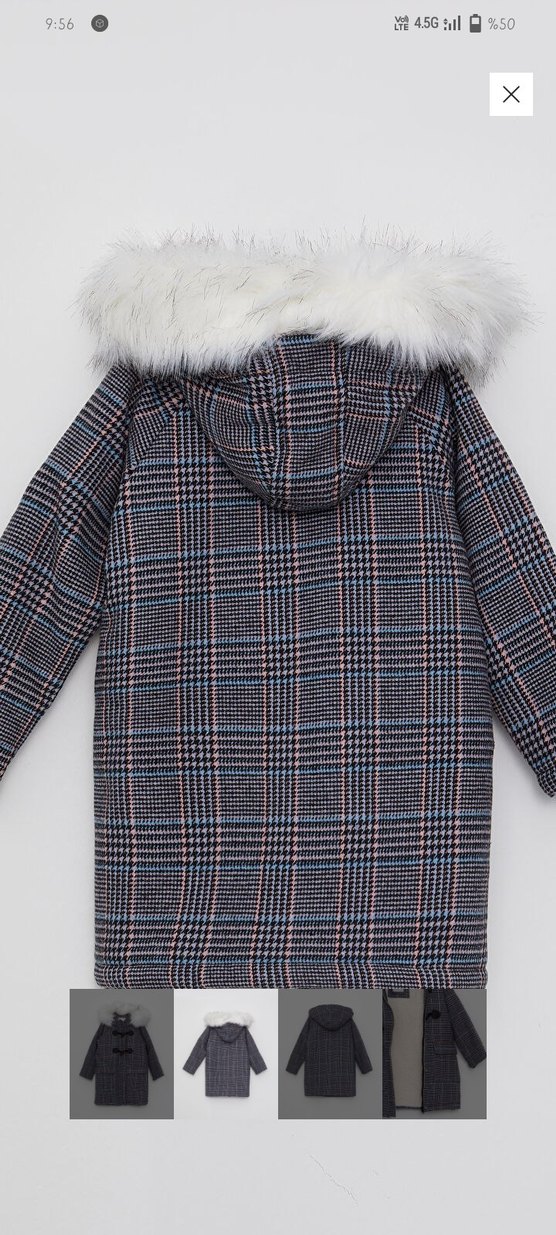 Gri Ekose Kürklü Kız Çocuk Kaban - Görsel 2