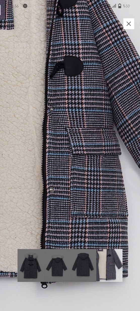 Gri Ekose Kürklü Kız Çocuk Kaban - Görsel 4