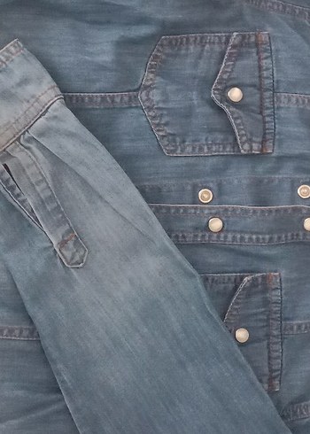 Düğmeli Denim gömlek - Görsel 2