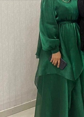 Yeşil Drapeli Uzun Abiye Elbise - Görsel 3