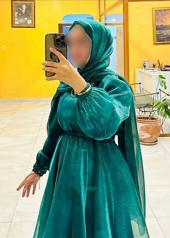 Yeşil Drapeli Uzun Abiye Elbise - Görsel 2