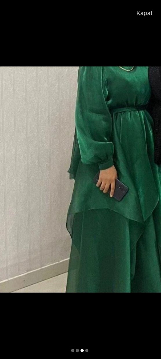 Yeşil Drapeli Uzun Abiye Elbise - Görsel 3
