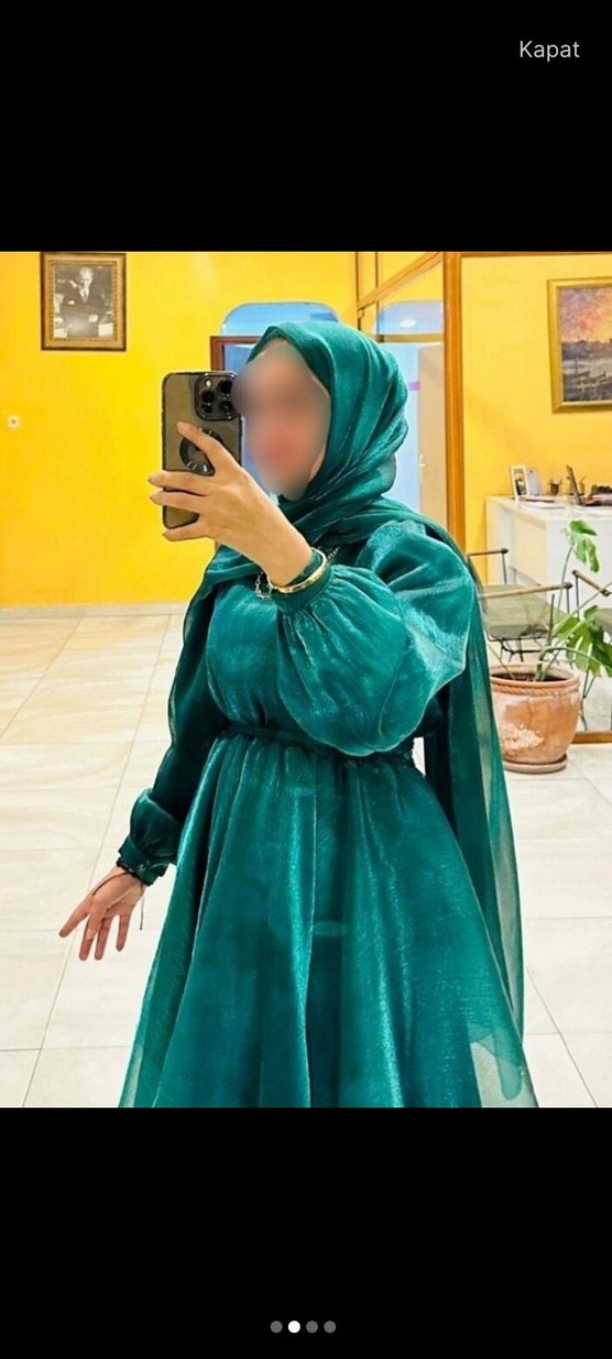 Yeşil Drapeli Uzun Abiye Elbise - Görsel 2