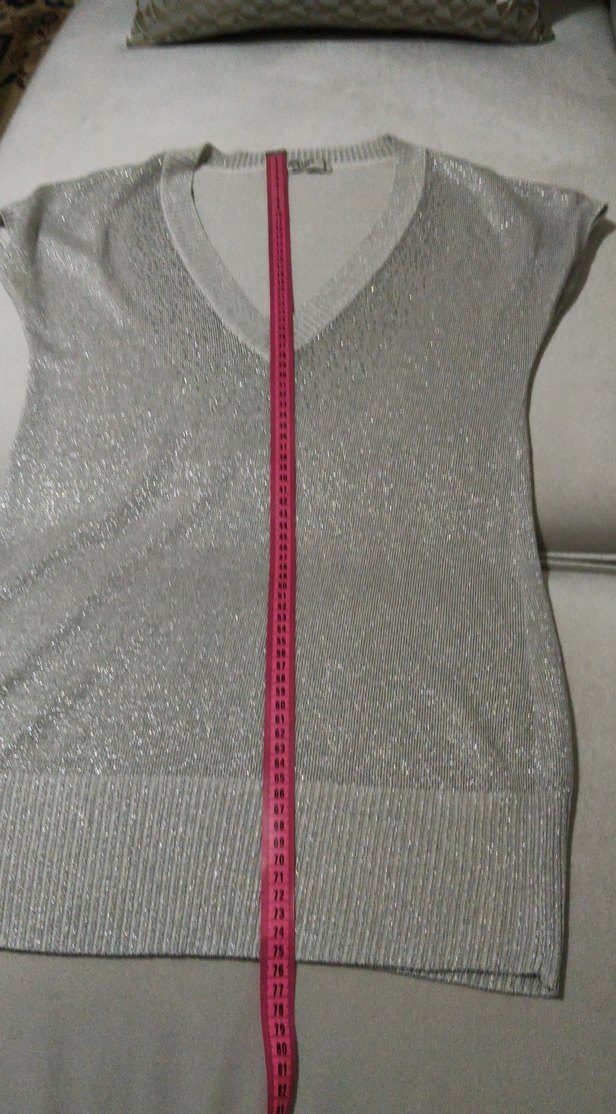 Kadın Gri V Yaka Kolsuz Triko Süveter - Görsel 5