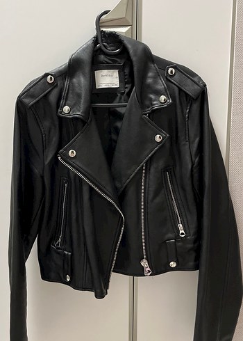 Bershka Siyah Deri Biker Ceket
