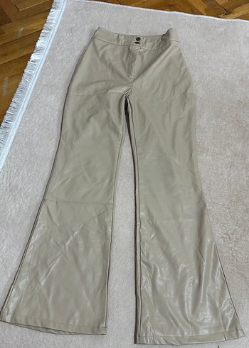 Kadın Bej Deri Cigarette Pantolon - Görsel 2