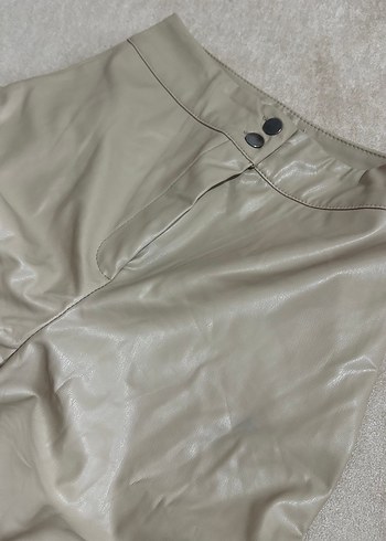 Kadın Bej Deri Cigarette Pantolon - Görsel 3