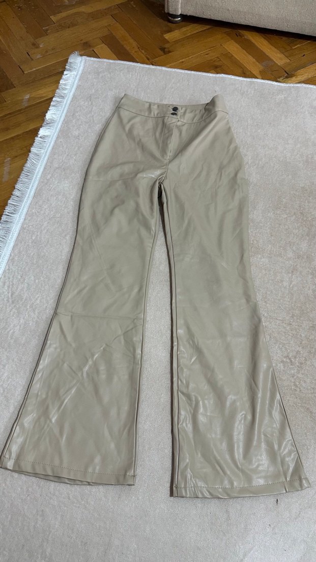 Kadın Bej Deri Cigarette Pantolon - Görsel 2