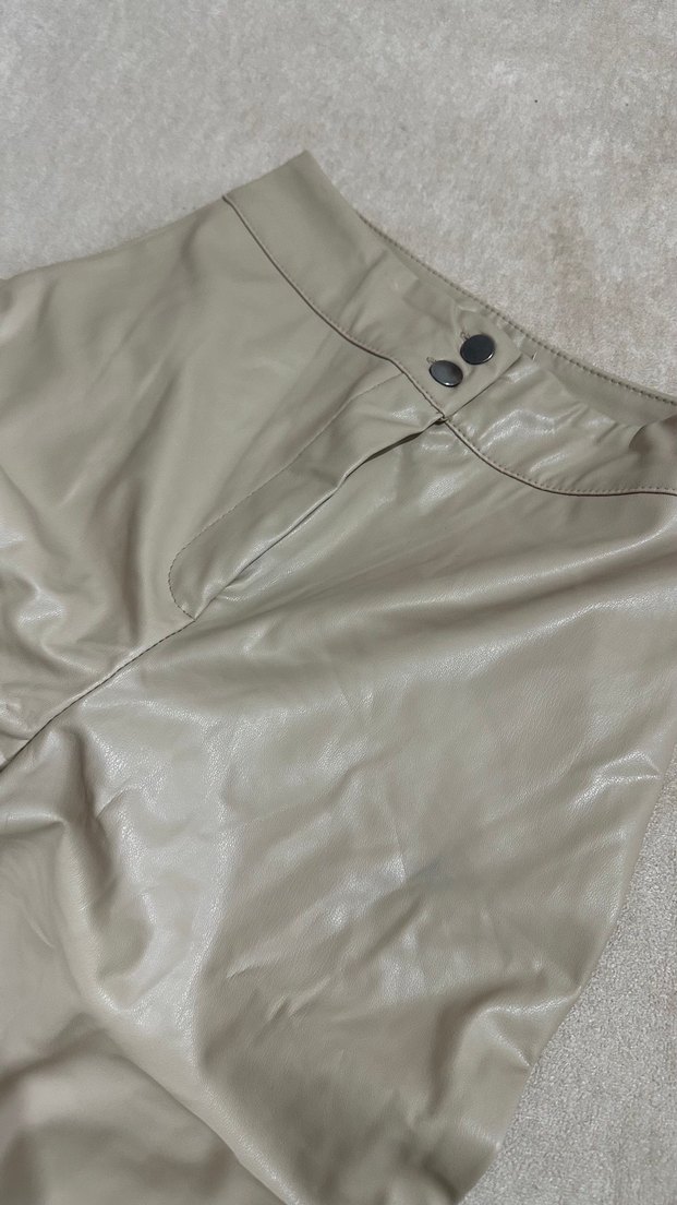 Kadın Bej Deri Cigarette Pantolon - Görsel 3